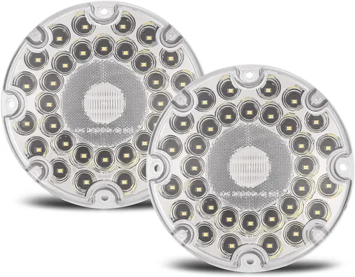 Vista 9 de Partsam 2 luces traseras redondas de tránsito de 7 pulgadas, color ámbar, 36 LED, luz LED ámbar de 7 pulgadas, señal de giro LED redonda y luz