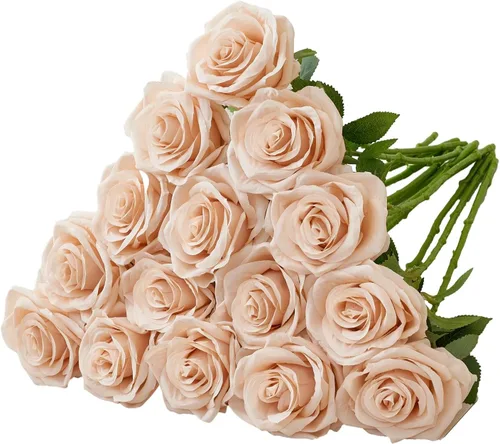 Vista 36 de Carlita's Blooms Ramo de 15 rosas artificiales de seda, flores de seda sintética, tallos largos, para arreglos de boda, centro de mesa, fiesta