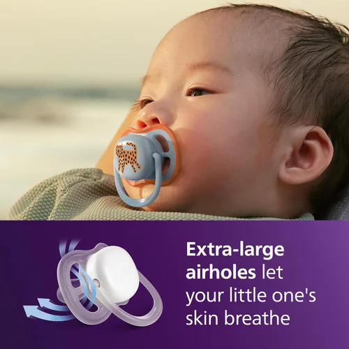 Vista 2 de Philips Avent Ultra Air - Chupetes con diseño ortodóntico, para bebés de 0 a 6 meses, tetina de silicona suave simétrica, sin BPA, 2 estuches