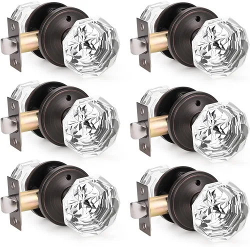 Vista 40 de Orger Paquete de 6 pomos de puerta de privacidad, manijas de puerta de vidrio transparente con acabado de níquel satinado, manijas de puerta