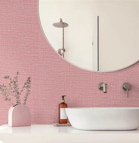 Vista 2 de Guvana Papel tapiz autoadhesivo con textura rosa, moderno, extraíble, autoadhesivo, tela gruesa, de lino sintético, para dormitorio, sala de estar