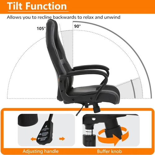 Vista 3 de PayLessHere Silla ergonómica de oficina para videojuegos, silla de computadora con soporte lumbar, silla ejecutiva ergonómica de piel sintética