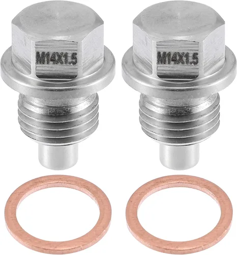 Vista 9 de Tapón magnético de drenaje de aceite para motor, acero inoxidable M12x1.25 con arandela de cobre (paquete de 2)