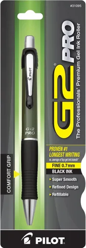 PILOT G2 Pro Bolígrafo de Gel de Bola Rodante Recargable y Retráctil, Punta Fina, los Colores del Barril Varían, Tinta Negra, Bolígrafo Individual