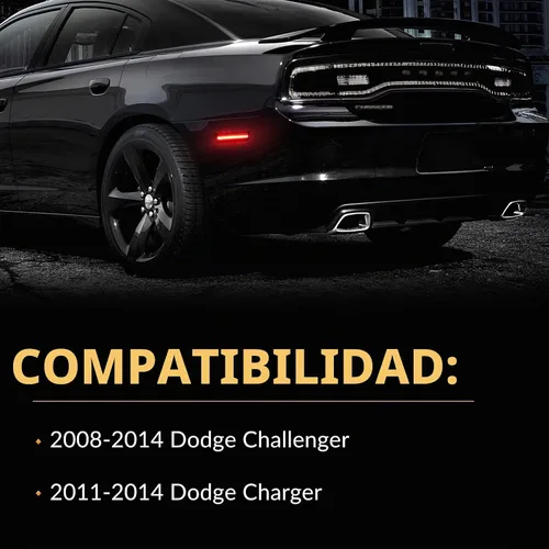 Vista 2 de Luces LED de señalización lateral para parachoques trasero rojo para 2008-2014 Dodge Challenger y 2011-2014 Charger con lente ahumada, 2 piezas