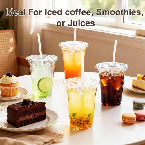 Vista 7 de 16oz To Go Iced Coffee Cups with Lids and Straws - 25 Pack Disposable Clear Plastic Cups with Lids for Iced Coffee, Cold Drinks, Juices, Smoothie