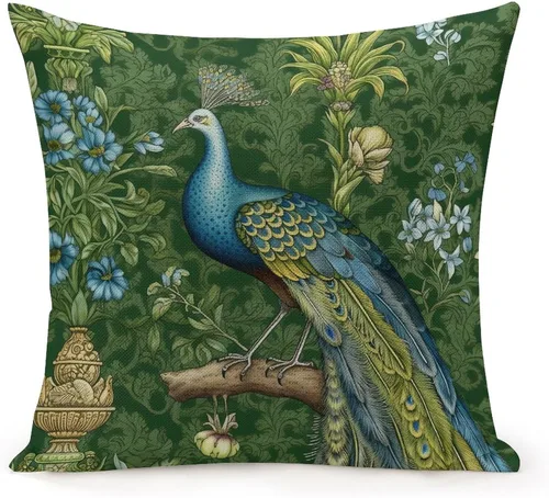 Fundas de almohada chinoiserie aguamarina y verde pavo real y floral con cremallera de 16 x 16 pulgadas, fundas de almohada de lino para sofá,