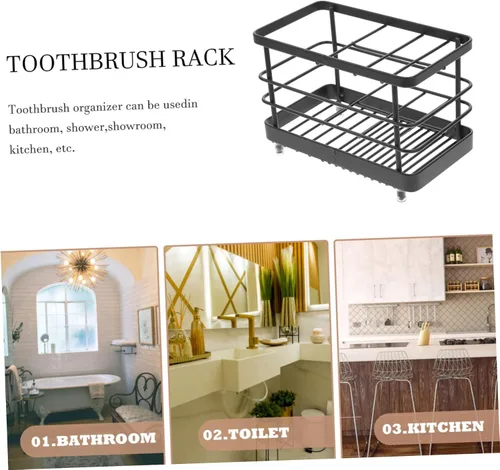 Vista 5 de Cabilock Soporte para pasta de dientes, pequeño soporte cromado para cepillos de dientes para baño, inoxidable inoxidable, soporte de exhibición