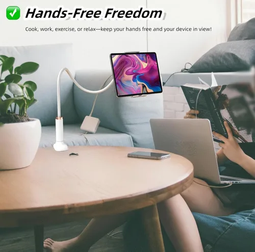 Vista 2 de KI-R Soporte de cama de 38.7 pulgadas con cuello de cisne para tableta y teléfono, soporte de abrazadera flexible ajustable compatible con iPad