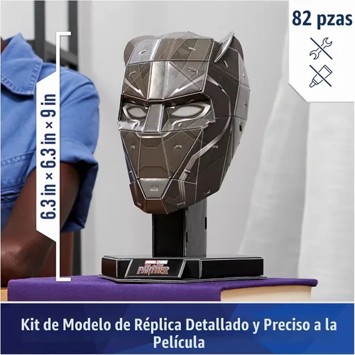 Vista 2 de 4D Build, Marvel Black Panther Kit de modelo de rompecabezas 3D con soporte, coleccionables de Marvel y decoración de escritorio, rompecabezas