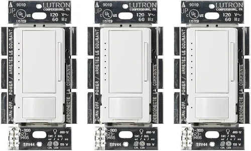 Vista 13 de Lutron Maestro Interruptor regulador con sensor de movimiento para baño, garaje, lavandería y armario, sensor de ocupación y ausencia