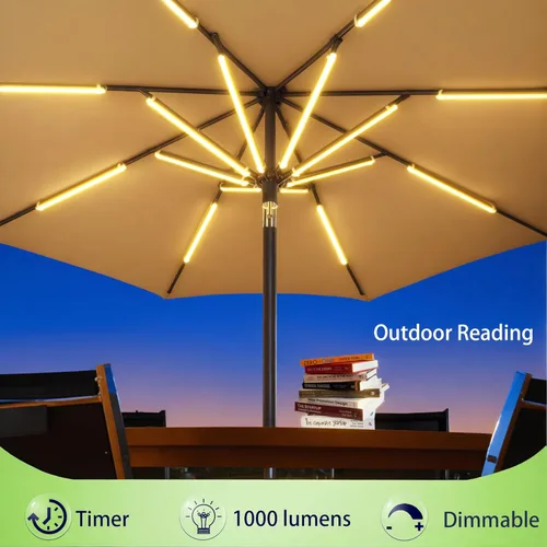 Vista 2 de Luces de sombrilla de patio al aire libre, 1000 lúmenes 15 W LED blanco cálido, impermeable con temporizador regulable, luz de poste de sombrilla