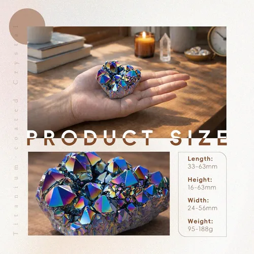 Vista 3 de Geoda Sunyik trozo de cristal revestido en titanio, punta de cuarzo, piedras preciosas