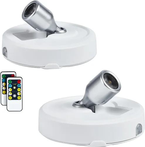 Vista 12 de Paquete de 2 Focos LED Inalámbricos a Batería para Cuadros, Luces de Disco con 2 Controles Remotos, Foco Adhesivo Regulable con Temporizador