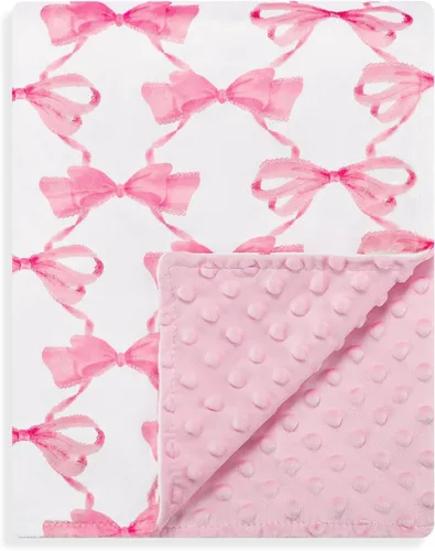 Vista 13 de Mantas de bebé, manta de visón de flores para niñas, respaldo punteado, doble capa, manta de recepción de cuna, para guardería, cochecito, cama