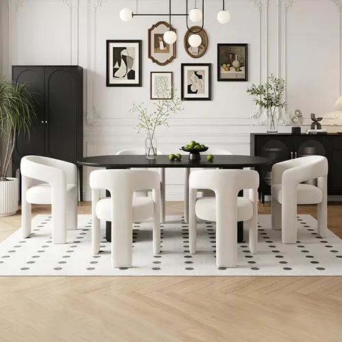 Vista 13 de Silla de Comedor Moderna Sherpa Tipo Barril Tapizada en Pelo Sintético para Comedor con Brazo Silla Auxiliar de Acento Cómoda para Cocina/Sala