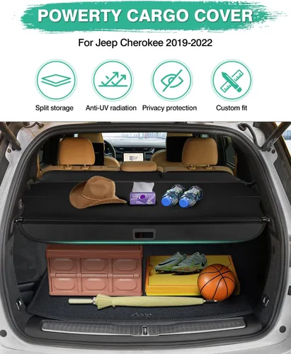 Vista 2 de Powerty Cubierta de carga para Jeep Cherokee 2019-2023, cubierta retráctil para maletero de automóvil, pantalla de blindaje de maletero Cherokee