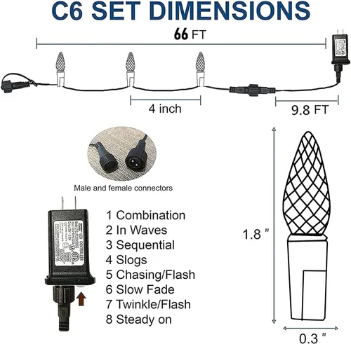 Vista 2 de Dazzle Bright C6 - Tira de luces de Navidad, 200 luces LED de 66 pies, impermeables, conectables con temporizador, 8 modos de luces de Navidad