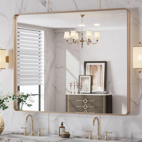 Vista 83 de LOAAO 20x16 Pulgadas Espejo de Baño con Marco de Metal Negro para Pared, Espejo de Tocador de Baño de Estilo Granja, Espejo Grande Rectangular