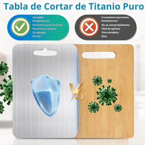Vista 3 de Tabla de Cortar de Titanio para Cocina, Tabla de Cortar de Titanio 100% Puro de Doble Cara Grado Alimentario Durabilidad Higiene Metal Seguro No