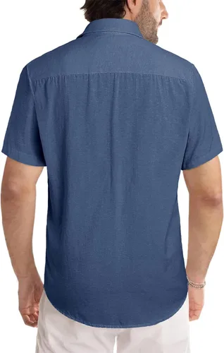 Vista 132 de JMIERR Camisas de vestir a rayas con botones y manga corta para hombre