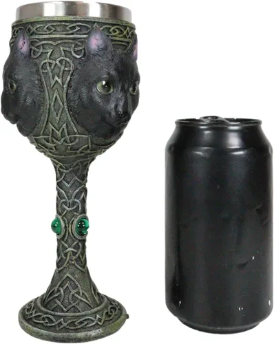 Vista 6 de Ebros Wicca Mystical Witching Hour Black Cat Wine Goblet 7oz Feline Cats Celtic Wine Knotwork Bebida Cáliz Copa con gemas verdes