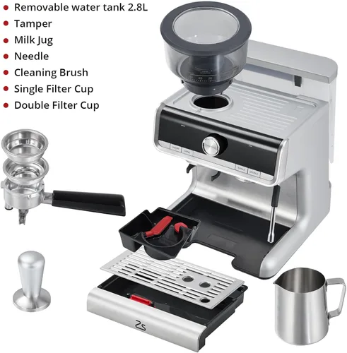 Vista 7 de Máquina de café expreso, 20 bar con espumador de leche, máquina de café compacta con capuchino, café con leche, calentamiento rápido, acero