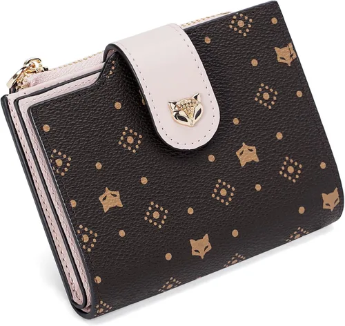 Vista 10 de FOXLOVER Cartera pequeña para mujer, con bloqueo RFID, de piel, plegable, con cremallera, bolsillo con cremallera, tarjetero con ventana
