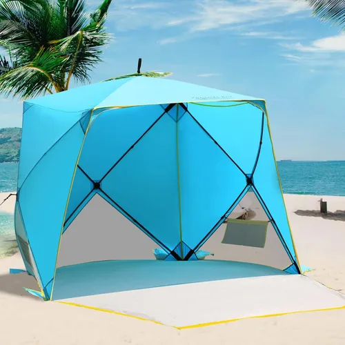 Vista 8 de Old Bahama Bay Tienda de campaña de playa desplegable, refugio solar portátil UPF50+ con protección UV para 4 personas, suelo extensible para pesca