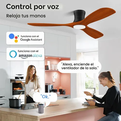 Vista 3 de Livory - Ventiladores de techo empotrados inteligentes de 52" de madera con luces y control remoto, motor CC silencioso, ventilador de techo ultra