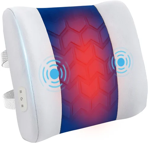 Vista 10 de CILI Almohada de apoyo lumbar para silla de oficina, almohada de apoyo de espalda calentada con vibración, masajeador de espalda para silla, cojín