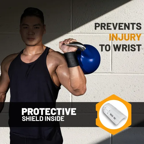 Vista 2 de Muñequeras Bells of Steel para Kettlebells con Guarda Muñeca BellGuard, Banda de Sudor con Insertos de Plástico para Absorción de Impactos