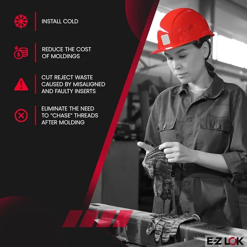 Vista 4 de E-Z LOK Inserto roscado para insertos de rosca de latón de plástico 1/4-20 paquete de 25