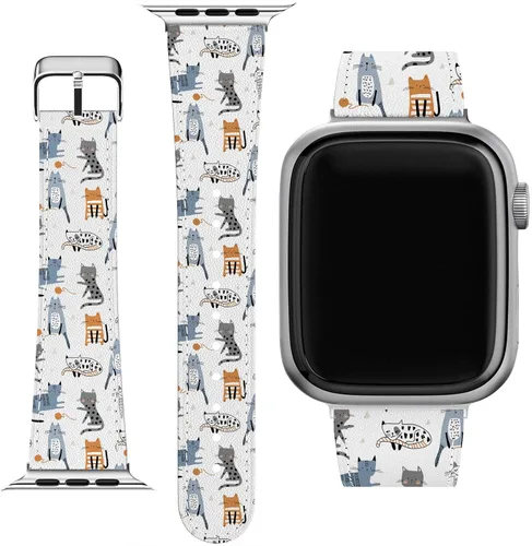 Correa de muñeca compatible con Apple Watch Series 7/6/5/4/3/2/1/SE y funda de teléfono a juego con pulsera de dibujo de gatos, animales, gatos,