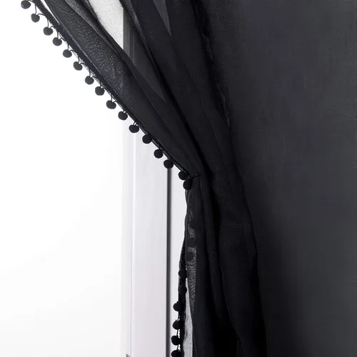Vista 5 de Elegant Comfort Cortinas semitransparentes con borlas con pompones, juego de 2 paneles, con bolsillo para barra de 2 pulgadas, cortinas