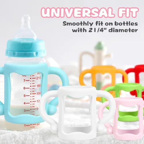 Vista 2 de Dr Brown - Paquete de 6 asas para biberones con fácil agarre, soporte para botellas de silicona multicolor, sin BPA