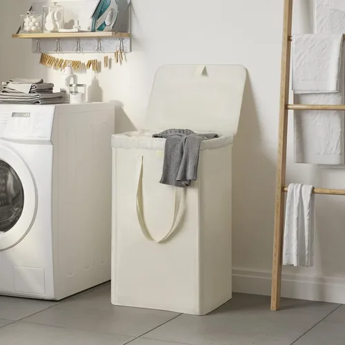 Vista 2 de WOWLIVE Cesta de lavandería de 100 litros con tapa, cesta plegable grande con 2 bolsas y asas extraíbles, cesta de ropa sucia plegable alta