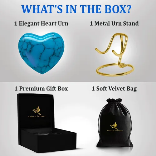Vista 2 de Urnas pequeñas para recuerdo de cenizas humanas, urna de corazón, mini urnas con soporte y caja, una urna de cremación en forma de corazón amorosa
