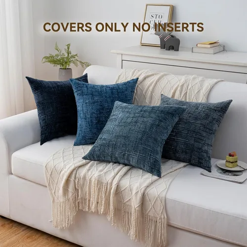 Vista 4 de Fundas de almohada decorativas de 18 x 18 pulgadas, juego de 4, suaves, sólidas, de estilo granja, fundas de almohada de chenilla para sofá, fundas