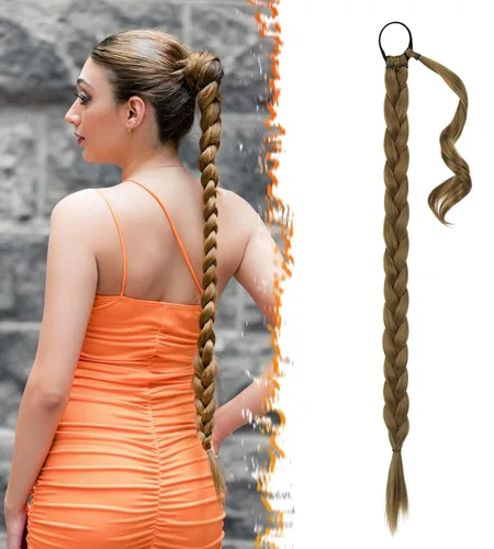 Vista 31 de Barsdar Extensión de 26 Pulgadas de Cola de Caballo Trenzada Larga con Banda Elástica - Extensiones de Cabello en Cola de Caballo Recta y Elegante