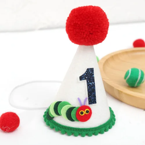Vista 8 de Hungry Caterpillar - Corona de cumpleaños para niños, decoración de fiesta de primer cumpleaños, corona de aplastamiento de pastel