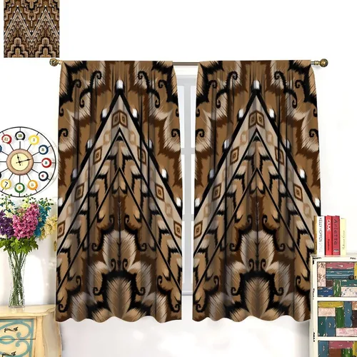 Vista 75 de Cortinas con patrón geométrico tribal, estilo suroeste, azteca, rústico, occidental, nativo americano, opacas, con bolsillo para barra, decoración