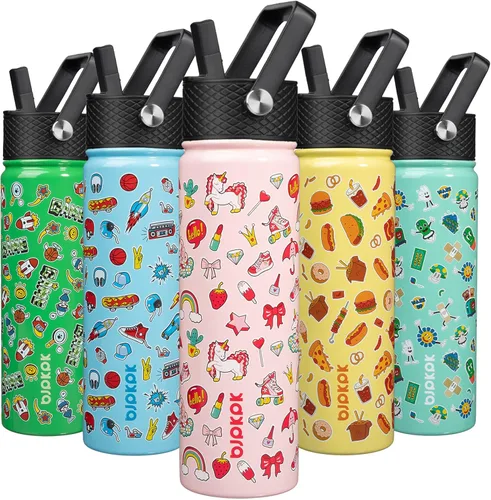 Vista 46 de BJPKPK Botella de agua con tapa con pajilla, botella de agua aislada de 15 onzas, botellas de agua de metal de acero inoxidable, termo reutilizable