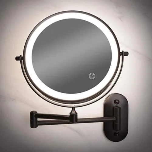 Vista 7 de Espejo de maquillaje LED de 8 pulgadas, color negro, espejo de afeitado LED de apagado automático, pantalla táctil, luz ajustable, aumento de doble