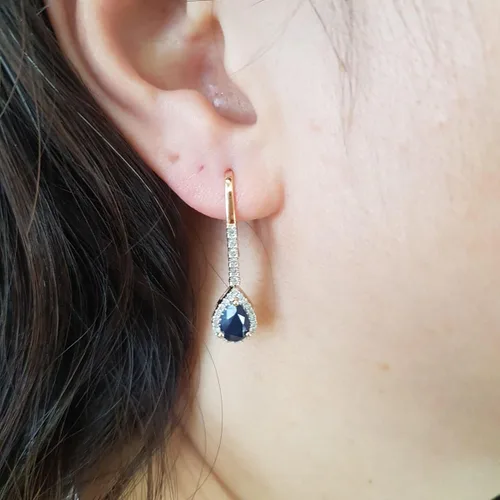 Vista 3 de 10 K Rosa Oro 7 x 5 mm de cada Ronda Pear Gemstone & Color Blanco Diamantes Señoras Dangling Drop arete