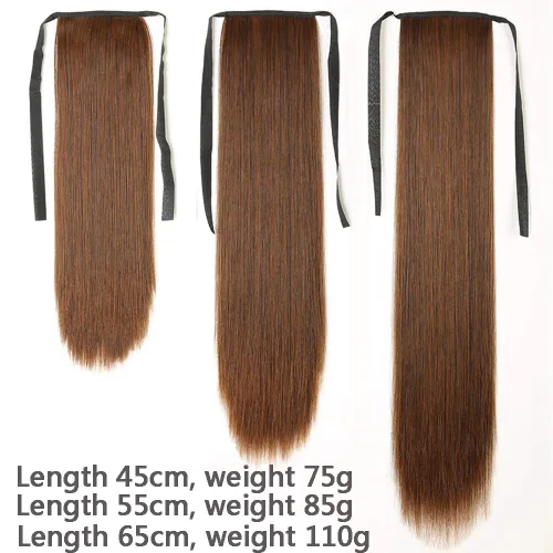 Vista 3 de Extensión de pelo largo y lacio de cola de caballo real, aspecto natural, cola de caballo falsa, con clip, estilo de 18 pulgadas, marrón oscuro