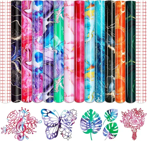 Vista 31 de Tintnut Splash - Rollo de vinilo permanente de 12 pulgadas x 5 pies, rollo adhesivo dorado negro, vinilo adhesivo permanente con patrón para máquina