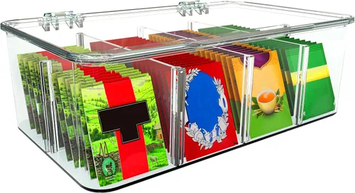 Utopia Home Paquete de 1 organizador de bolsas de té, organizador apilable de almacenamiento de bolsas de té con tapa, soporte para bolsas de té