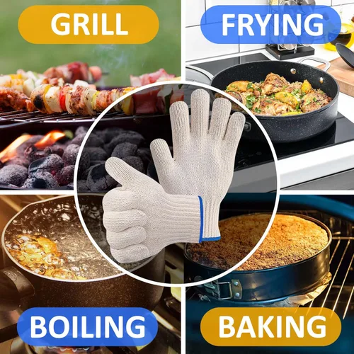 Vista 4 de 2 Pairs Heat Resistant Gloves for Grilling - 9.45 Inch Durable Aramid Oven Gloves with Fingers - Full Hand Protection, Functionality, Easy to Use