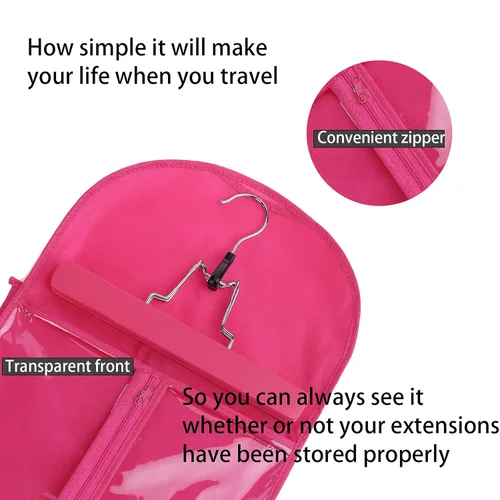 Vista 5 de 1 Paquete de Soporte para Extensiones de Cabello Extra Largos, Bolsa de Almacenamiento para Pelucas con Colgador, Piezas de Cabello, Estuche
